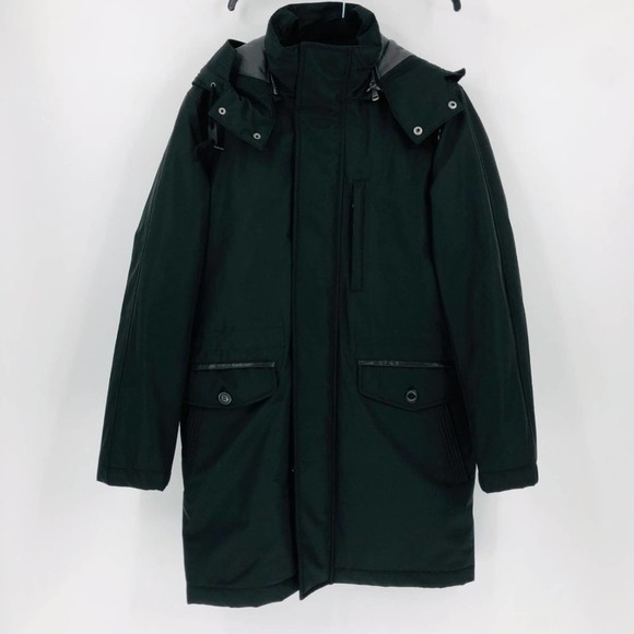 Cole Haan Mens Black Insulated Water Resistant Detachable Hood Car Coat Sz Small - Picture 3 of 12